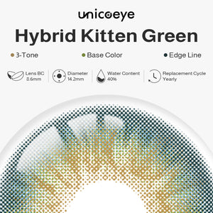 Hybrid Kitten Green Prescription Yearly Contact Lenses