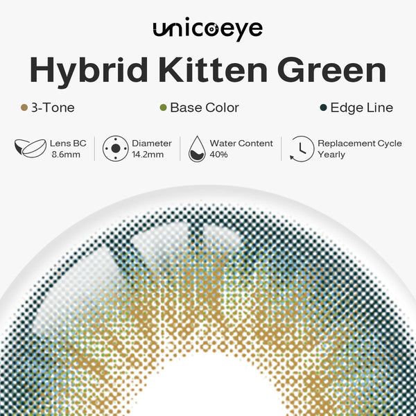 Hybrid Kitten Green Prescription Yearly Contact Lenses